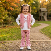 J15542TOD: Girls Faux Fur Gilet, Top & Legging Outfit (2-4 Years)